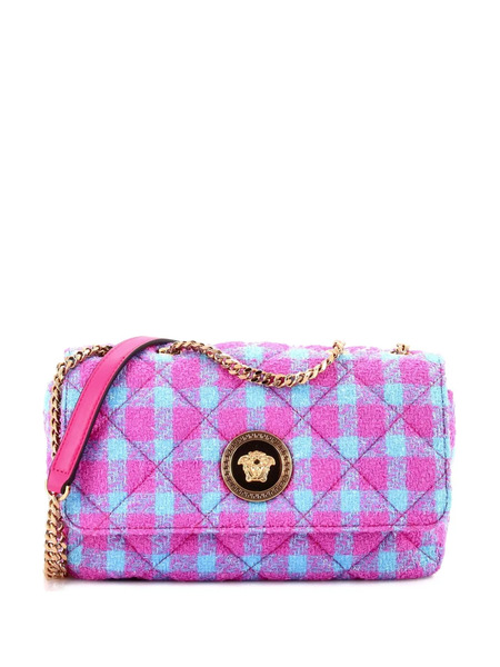 Versace Pre-owned Medusa Icon Chain Flap Bag Quilted Tweed Mini Shoulder Bag - Azul 