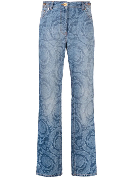  Versace Vaqueros Rectos Con Estampado Barocco - Azul 