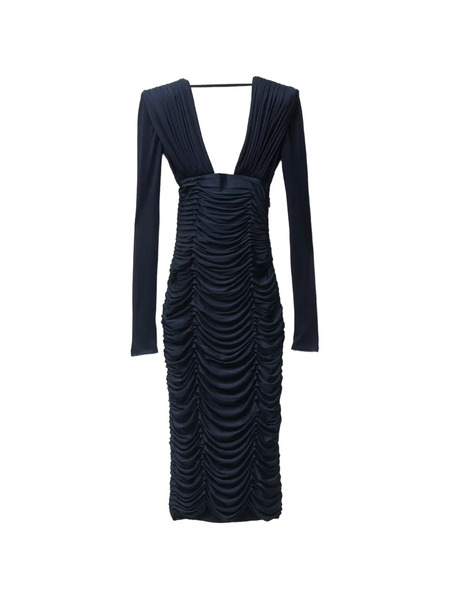  Versace Vestido Midi Drapeado De Seda - Azul 