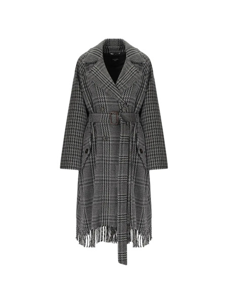  Weekend Max Mara Abrigo A Cuadros Con Flecos - Gris 