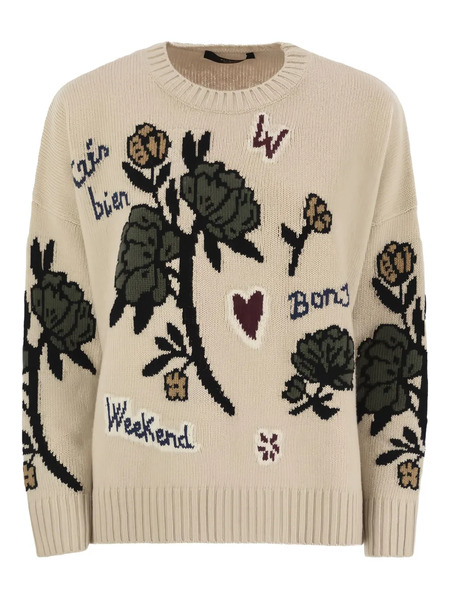  Weekend Max Mara Jersey Pavidi Con Bordado Floral - Neutro 