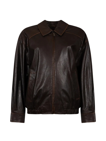  Weekend Max Mara Zip-up Leather Jacket - Marrón 