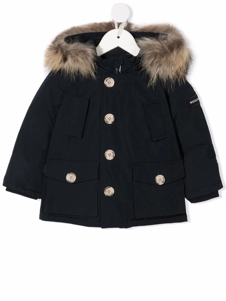  Woolrich Kids Abrigo Con Ribete De Pelo Artificial - Blu 