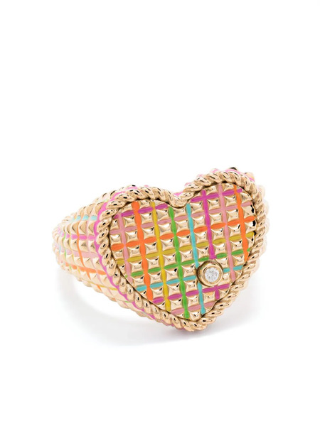  Yvonne Léon Anillo De Sello Chevalière Coeur Picotti Email En Oro Amarillo De 9 Ct Con Diamantes - Dorado 