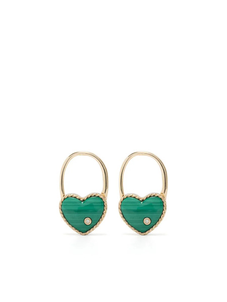  Yvonne Léon Pendiente Créole Cadenas Coeur En Oro Amarillo De 9 Ct Con Malaquita Y Diamante - Dorado 