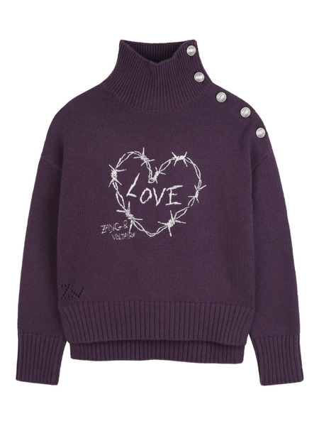 Zadig & Voltaire Kids Jersey Con Corazón Bordado - Morado 