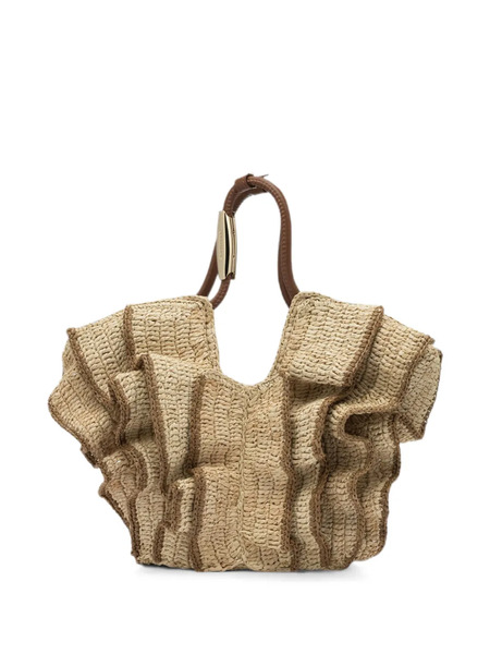  Zimmermann Small Goldentime Ruffled Raffia Tote Bag - Neutro 