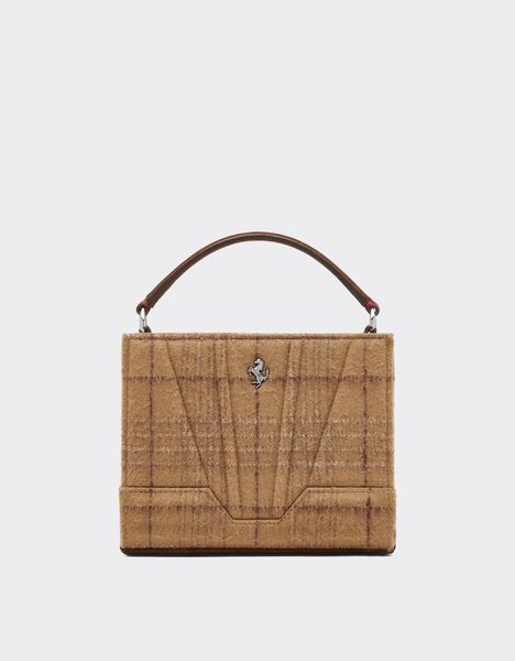  Ferrari Bolso Tote Ferrari Gt Micro En Tartán De Lana Y Piel De Ante - Female Regali Leather Espresso Os 