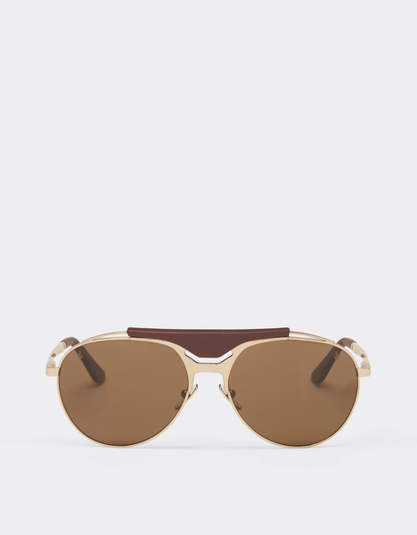  Ferrari Gafas De Sol Ferrari De Metal Dorado Y Piel Con Cristales Polarizados Marrones -  Ferrari Collection Oro Satinado Os 