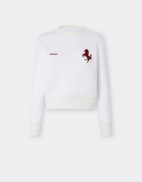  Ferrari Sudadera De Algodón Con Cavallino Rampante Bordado - Female Jerséis Y Prendas De Punto Blanco óptico S 
