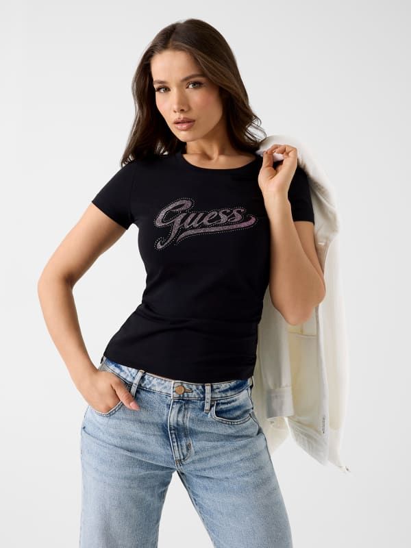  Guess Camiseta Con Logo Glitter 