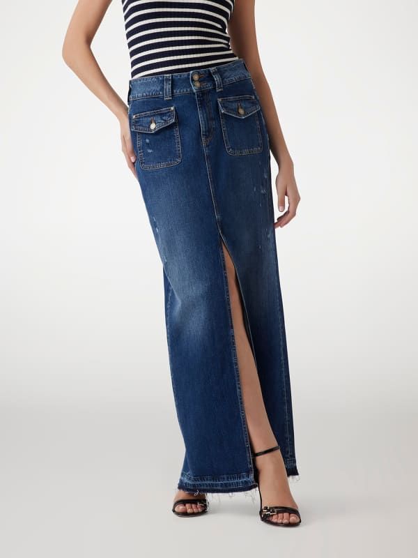  Guess Falda Vaquera Midi Con Bolsillos 