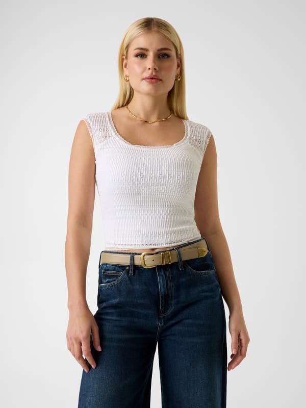  Guess Top Con Escote Cuadrado Fruncido 