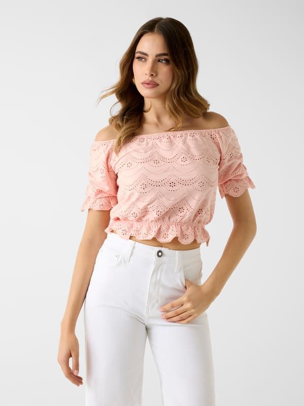  Guess Top Con Escote Off Shoulder Y Ojales 