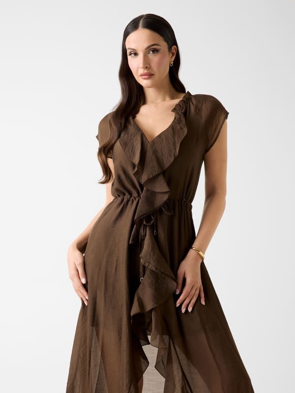  Guess Vestido Largo Con Volantes 
