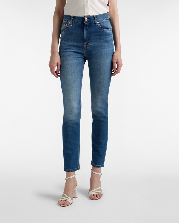  Harmont&blaine Harmont&blaine - Pantalones De 5 Bolsillo Para Mujer De Corte Entallado En Denim, Mujer, Azul Vaquero, Tamaño: 36 