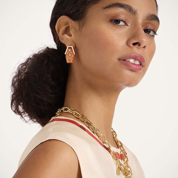  La Doublej Earrings Women - Crystalled Portal Earrings Solid Orange One Size 70% Resin 20% Crystal 10% Brass 