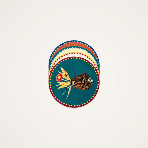  La Doublej Glasses Women - Disk Coasters Set Of 4 Flying Friends One Size 83% Wood Fiber 12% Cork 5% Polyester 