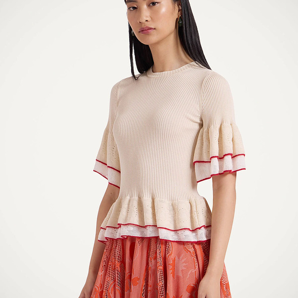  La Doublej Knitwear Women - Peplum Tee Solid Light Beige M 52% Silk 43% Cotton 2% Mohair 2% Polyamide 1% Wool 