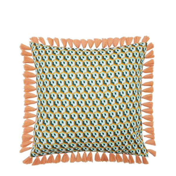  La Doublej Ldj Homeware Archive Women - Cushion With Fringes (50x50) Cubi Verde One Size 90% Cotton 8% Polyester 2% Elastane 