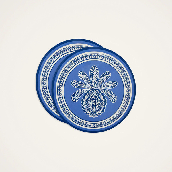  La Doublej Placemats & Runners Women - Disk Placemats Set Of 2 Big Pineapple Blue One Size 83% Wood Fiber 12% Cork 5% Polyester 