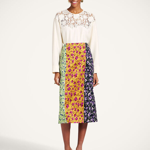  La Doublej Skirts Women - Pencil Skirt Honeysuckle Tricolor Yellow M 88% Polyester 7% Silk 5% Polyamide 