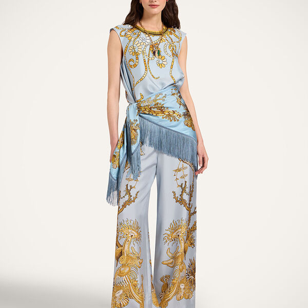  La Doublej Summer 2026 Collection: Vip Early Access Women - Reversible Fringe Foulard 90 Oceania Placée Light Blue One Size 100% Silk 