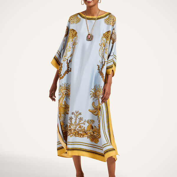  La Doublej Summer 2026 Collection: Vip Early Access Women - Square Kaftan Oceania Placée Light Blue Xs 100% Silk 