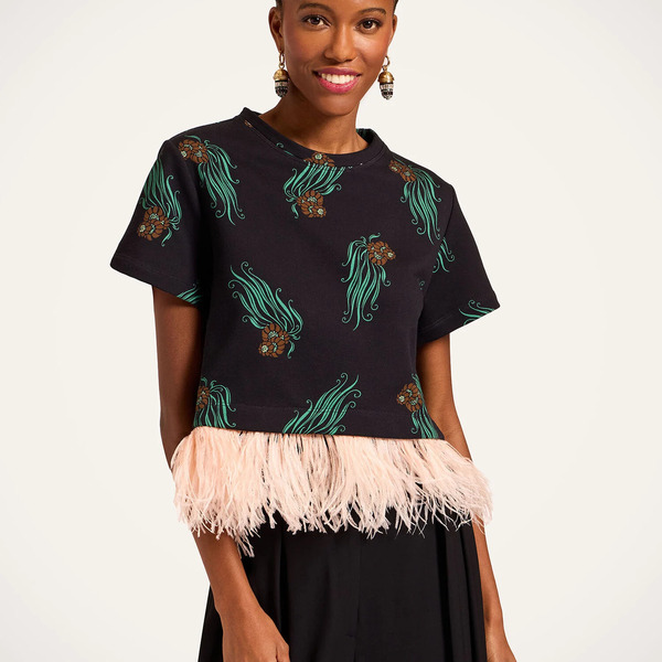 La Doublej T-shirts & Sweatshirts Women - La Scala Tee Lemuria Black L 98% Cotton 2% Ostrich Feathers 