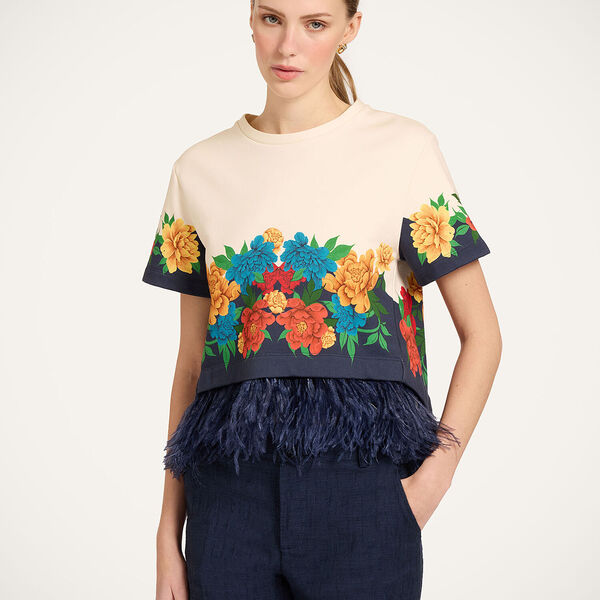  La Doublej T-shirts & Sweatshirts Women - La Scala Tee Princess Peony Placée Ivory M 98% Cotton 2% Ostrich Feathers 
