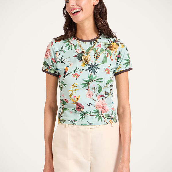  La Doublej T-shirts & Sweatshirts Women - The Cu-tee Crop Zooflora Light Blue L 93% Cotton 7% Elastane 