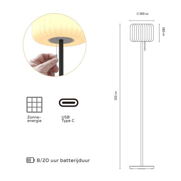  Calex Calex Lámpara De Pie Led Solar, Ip44, Interruptor De Tracción 