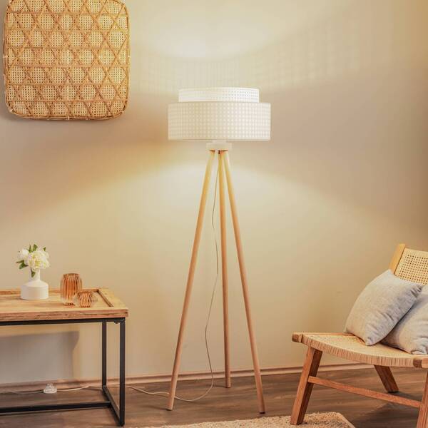  Duolla Duolla Lámpara De Pie Boho, Blanco/madera, Tela/ratán/madera, 140 Cm 