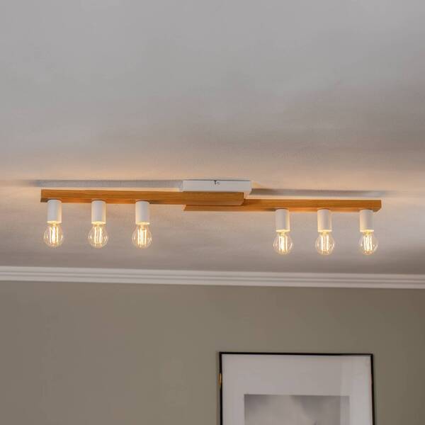  Envostar Envostar Plafón Laurent, Madera/blanco, 6 Luces 