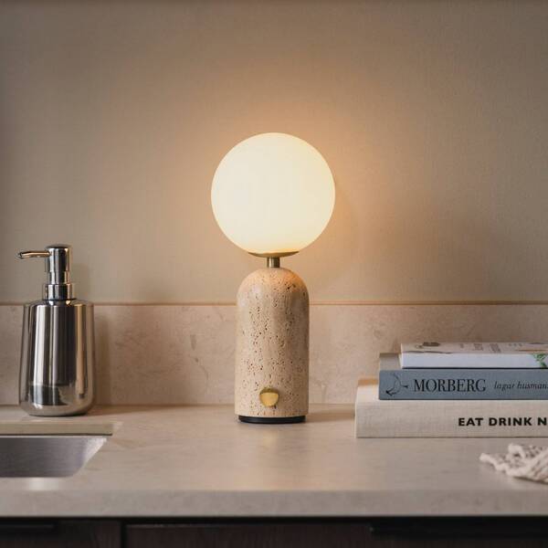  Globen Lighting Lámpara De Mesa Recargable Torrano De Globen Lighting, Travertino Beige 