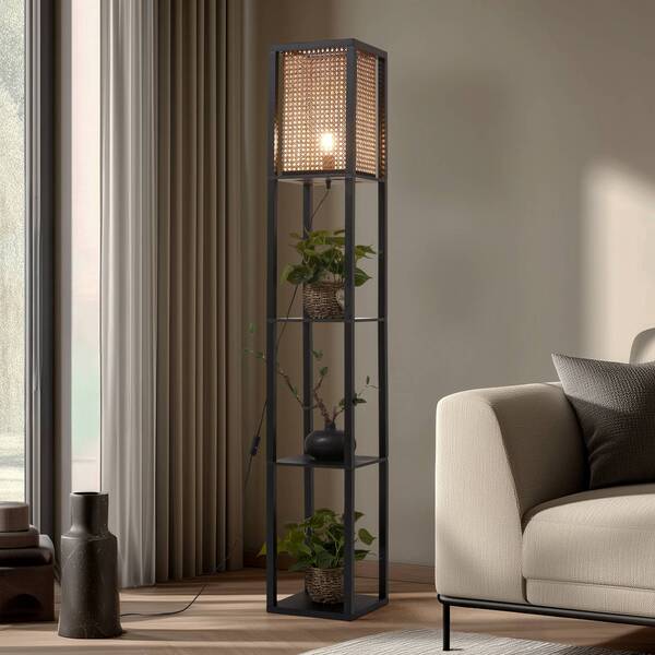  Lindby Lindby Lámpara De Pie Birta, Negro/natural, Estantería, Ratán 