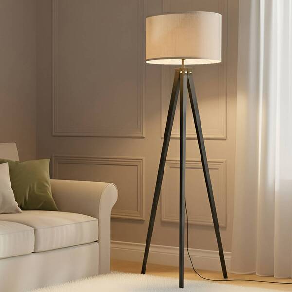  Lindby Lámpara De Pie Lindby Herry, Negra, Madera, Trípode, 153 Cm 