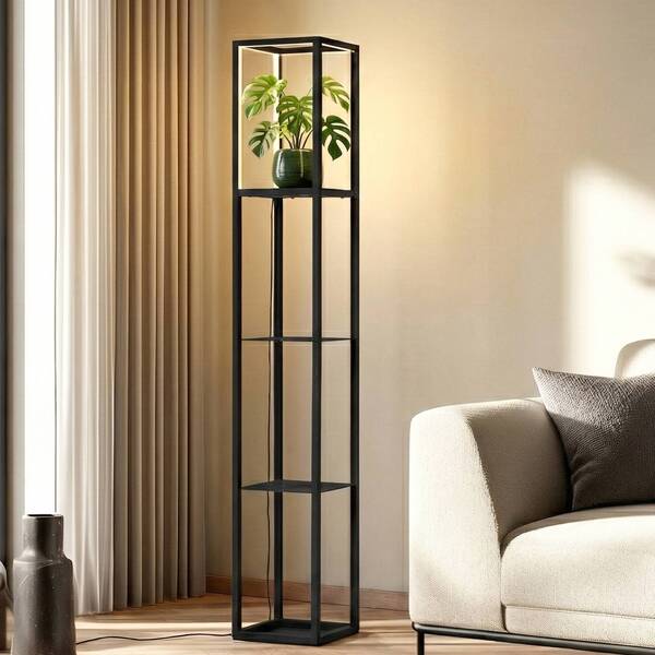  Lindby Lindby Lámpara De Pie Led Birta, Estantería, 155 Cm, Negro, Metal 
