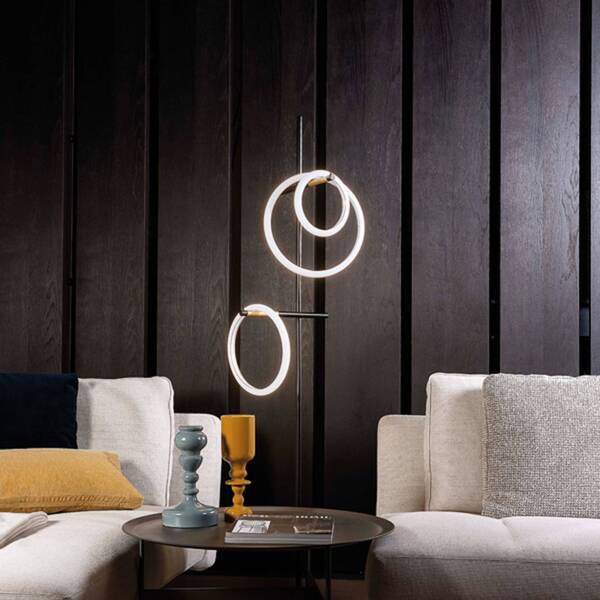  Marchetti Marchetti Ulaop Lámpara De Pie Led, Tres Anillos, Negro 
