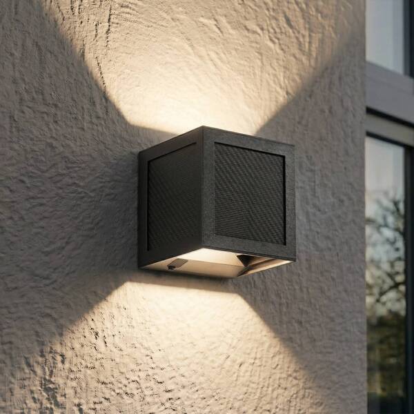  Prios Lámpara Solar Led De Pared Avvin De Prios, Negra, Forma De Cubo, Con Sensor 