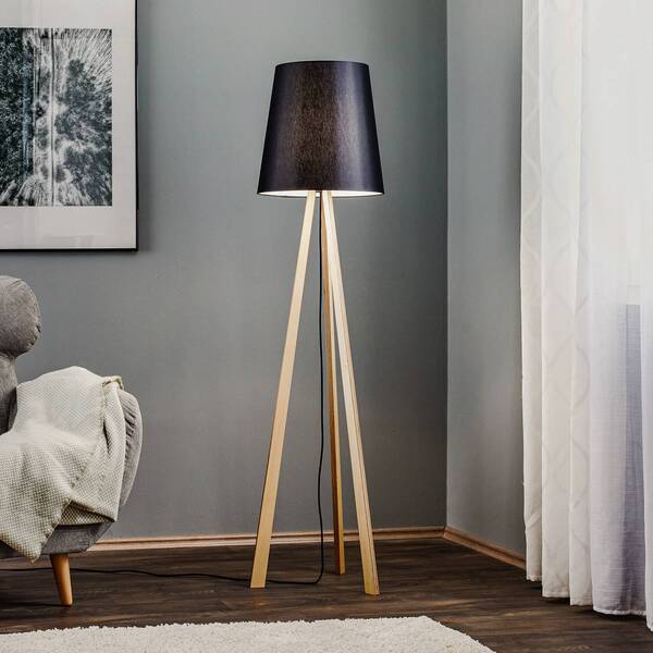  Quitani Lámpara De Pie Trípode Quitani Jata, Madera Chintz, Negro 