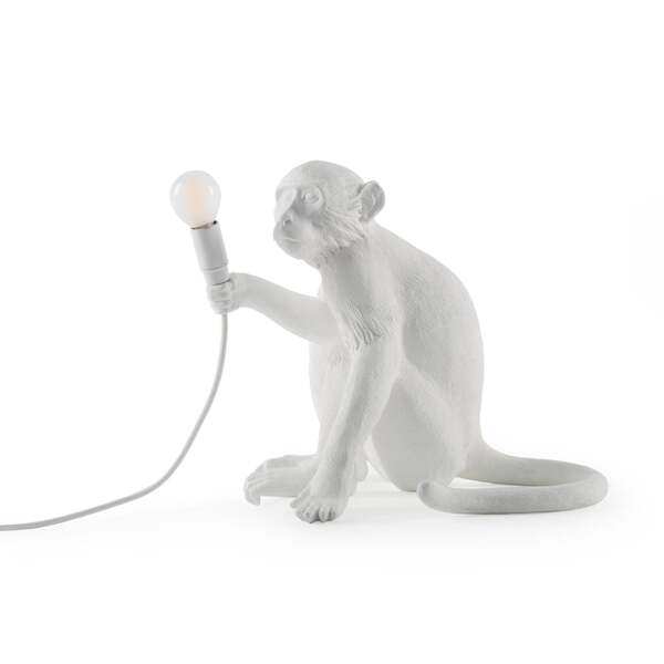  Seletti Seletti Lámpara De Mesa Led Monkey Lamp, Blanca, Sentada 