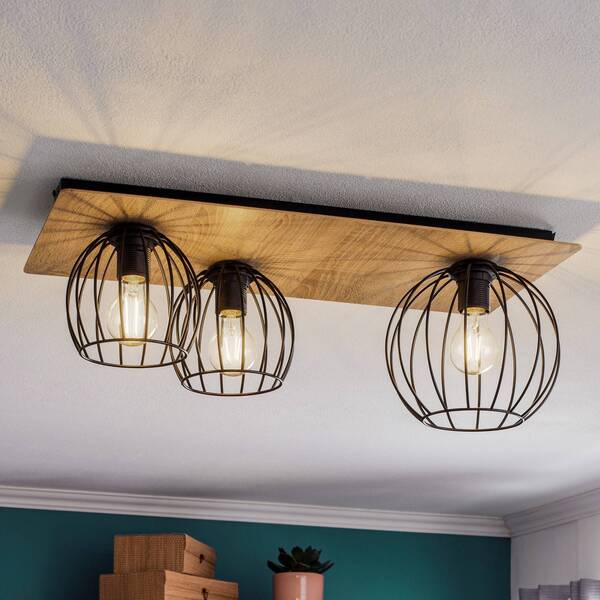  Sigma Sigma Plafón Malin, Pantalla Angular De Madera, 3 Luces 