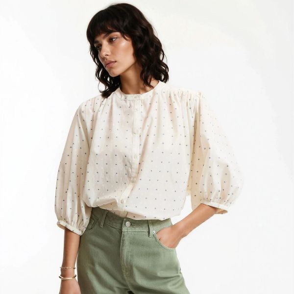  La Redoute Collections La Redoute Collections Blusa Oversize De Cuello Mao En Algodón Bordado, Signature Berthe. Talla Xs. Color 