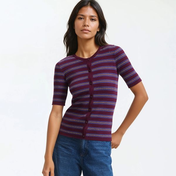  La Redoute Collections La Redoute Collections Cárdigan A Rayas, Mangas 3/4, Cuello Redondo, Punto Fino, Cierre Con Botones. Talla M. Color 