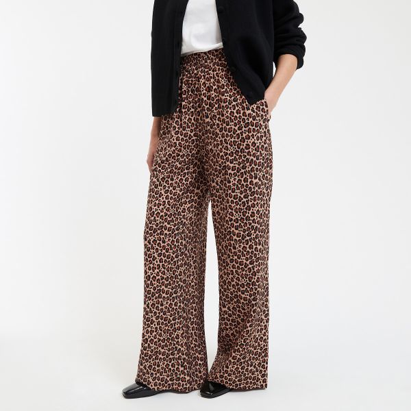  La Redoute Collections La Redoute Collections Pantalones De Pernera Ancha, Talle Alto Y Estampado De Leopardo. Talla M. Color 