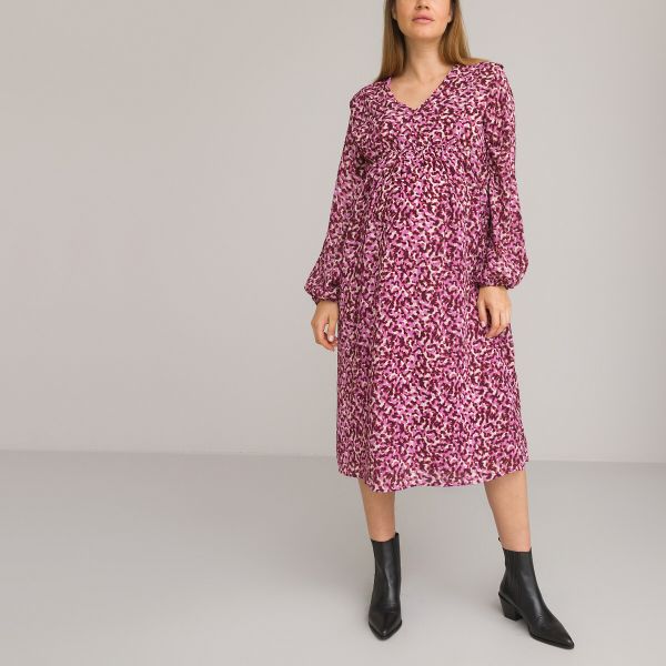  La Redoute Collections La Redoute Collections Vestido De Embarazo De Manga Larga Y Escote En Pico, Estampado. Talla 44. Color 