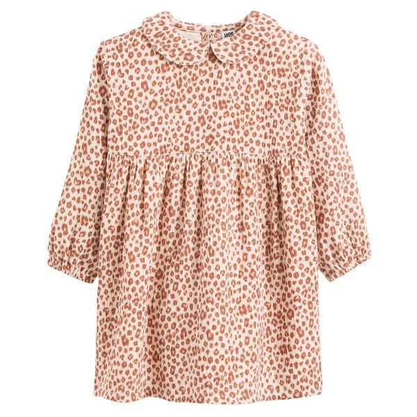  La Redoute Collections La Redoute Collections Vestido De Gasa De Algodón, Cuello Peter Pan, Estampado Leopardo. Talla 86 Cm (2 Años). Color 