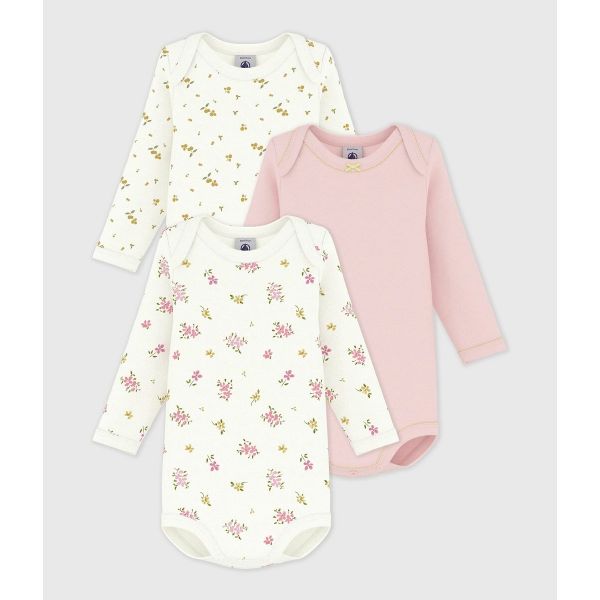  Petit Bateau Petit Bateau Lote De 3 Bodies De Manga Larga De Algodón Con Impresiones De Flores. Talla 60 Cm (3 Meses). Color 