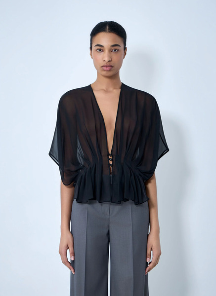  Max Mara Max Mara Sheer Button-front Blouse - Frau Tops Black S 